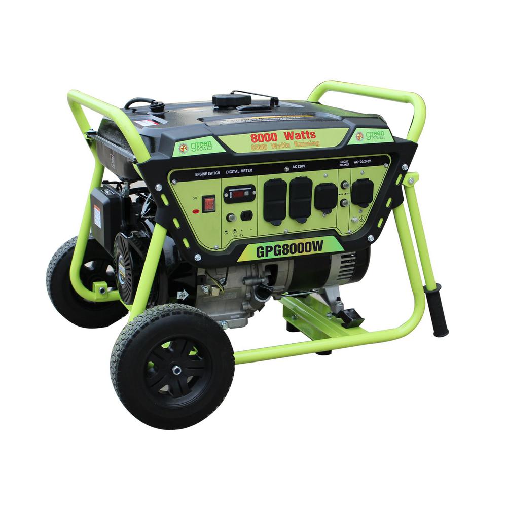 Green-Power Green Power 8000/6500-Watt Gasoline Powered Recoil Start Portable Generator with LCT 420cc 15HP Engine, 3in1 Indicator