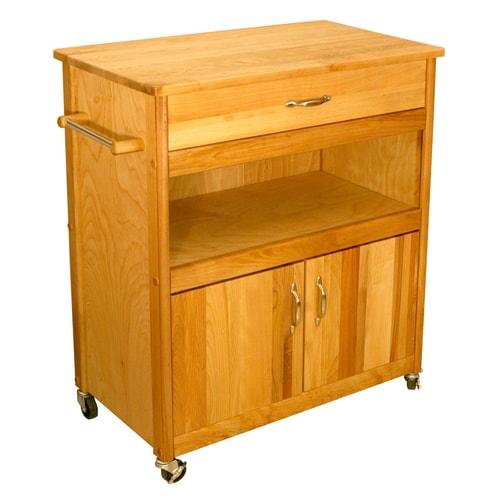 Catskill Craftsmen Brown Wood Base with Birch Butcher Block Top Kitchen Cart (17-in x 31.125-in x 53-in)