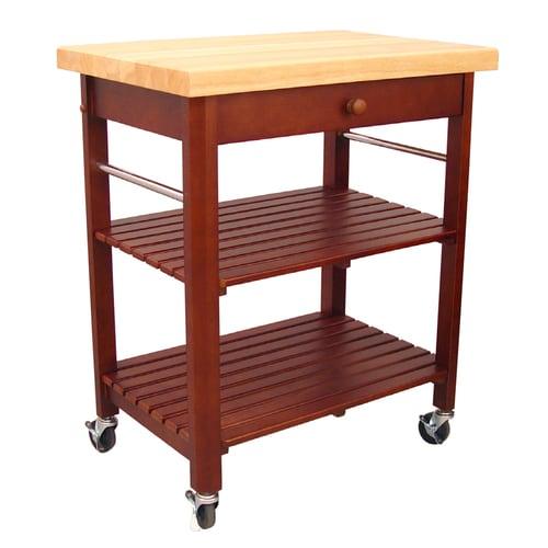 Catskill Craftsmen Red Wood Base with Rubberwood Top Kitchen Cart (29-in x 29-in x 20-in)