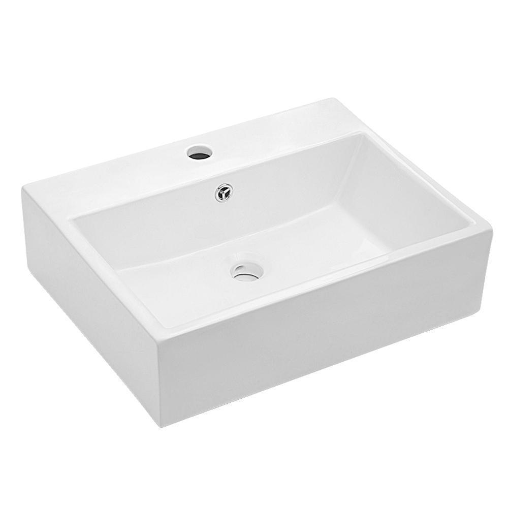 20 in. x 18 in. Rectangle Ceramic Bathroom Vessel Sink in White with Faucet Hole