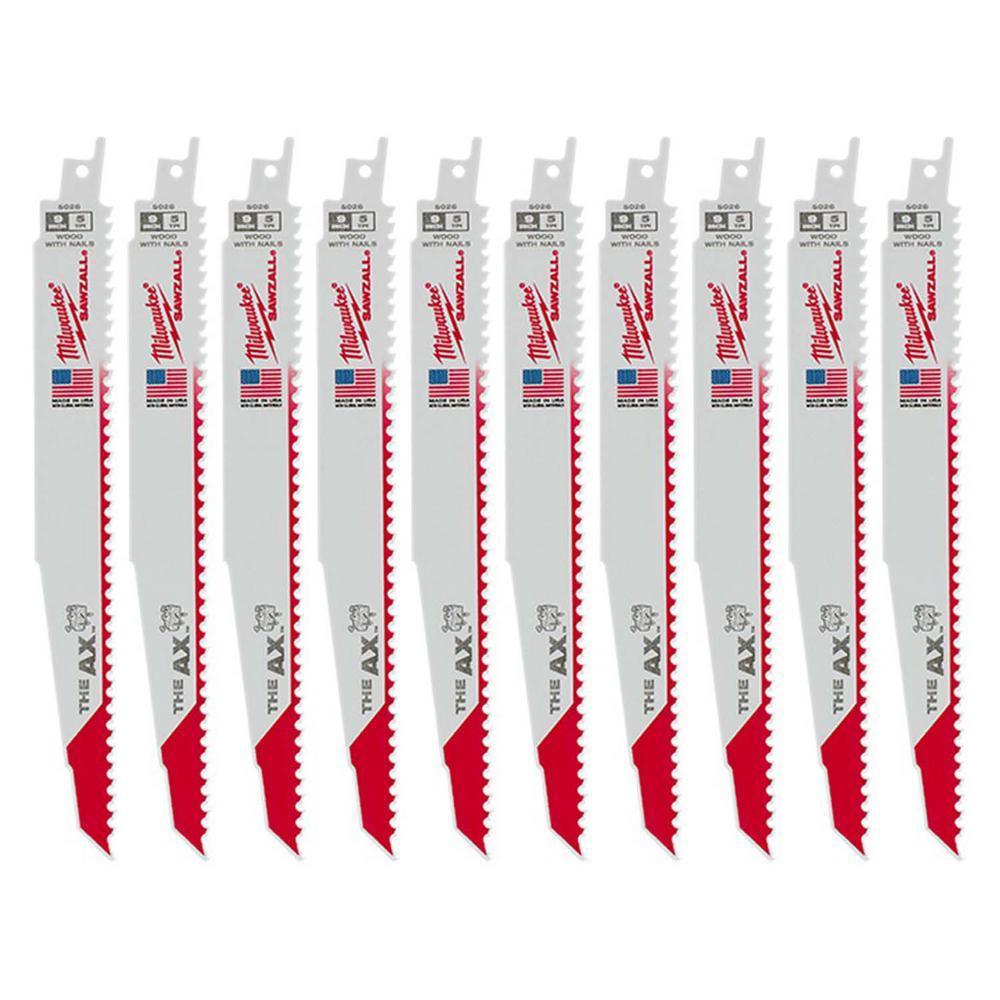 9 in. 5 Teeth per in. AX Nail-Embedded Wood Cutting Reciprocating Saw Blades (10-Pack)