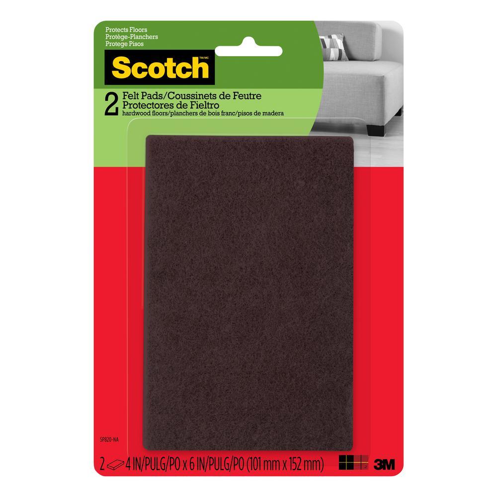 Scotch 4 in. x 6 in. Brown Rectangle Surface Protection Felt Floor Pads (2-Pack)