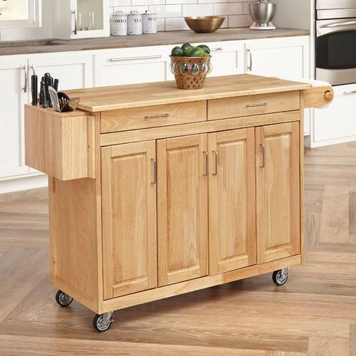 Home Styles Brown Wood Base with Wood Top Kitchen Cart (18.5-in x 54-in x 34.75-in)