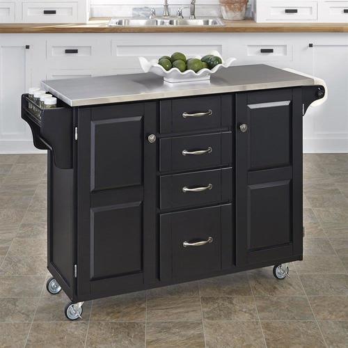 Home Styles Black Wood Base with Stainless Steel Metal Top Kitchen Cart (17.75-in x 48-in x 35.5-in)