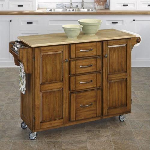 Home Styles Brown Wood Base with Wood Top Kitchen Cart (17.75-in x 48-in x 35.5-in)