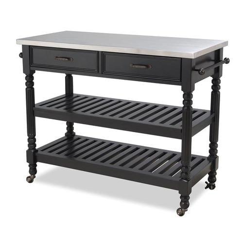 Home Styles Black Wood Base with Stainless Steel Metal Top Kitchen Cart (20.5-in x 47.25-in x 35-in)