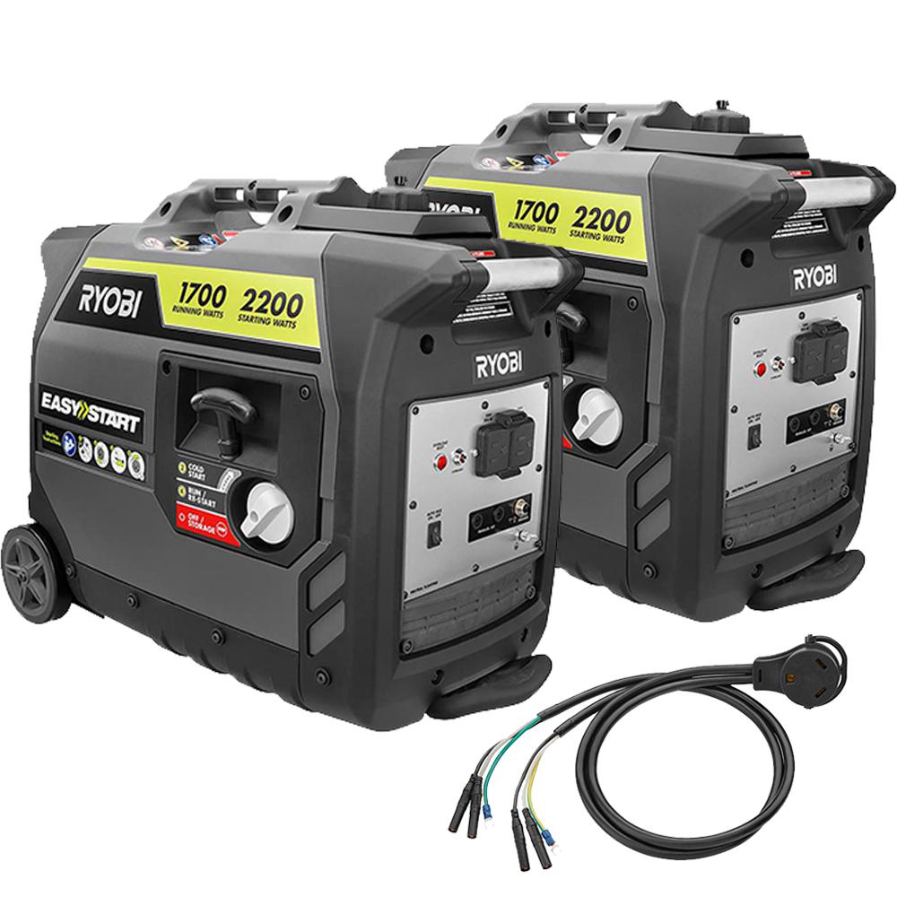 RYOBI 2,200-Watt Gray Gasoline Powered Digital Inverter Generator with Parallel Combo Kit