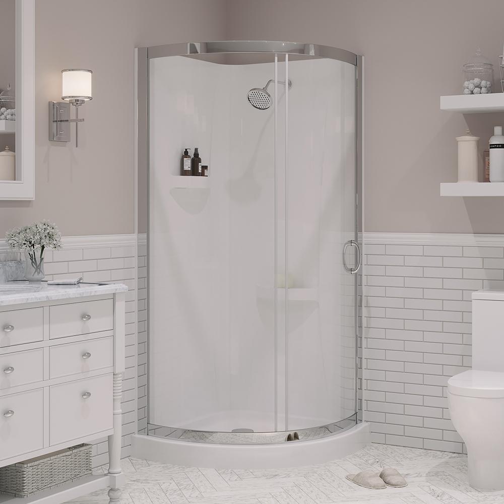 Breeze 34 in. L x 34 in. W x 76 in. H Corner Shower Kit with Reversible Sliding Door and Shower Base