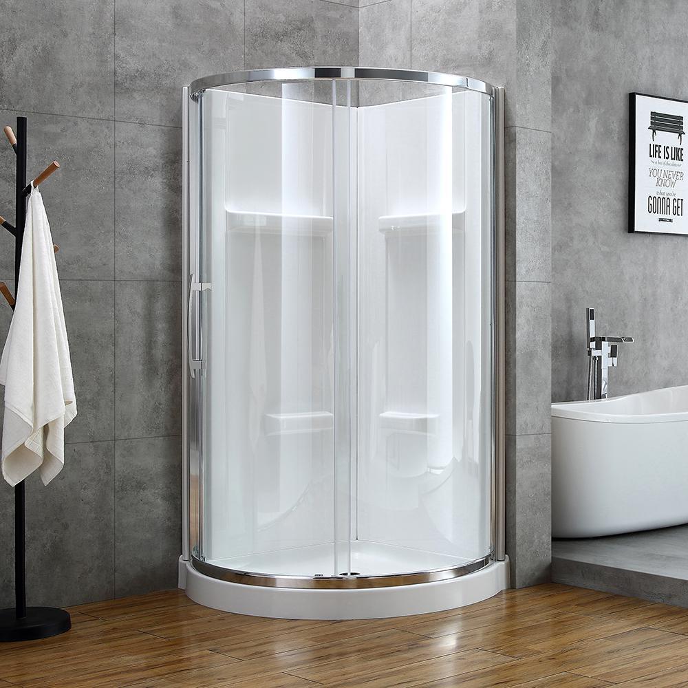 Maia 36 in. x 79.50 in. Corner Drain Corner Shower Kit in Clear and Chrome