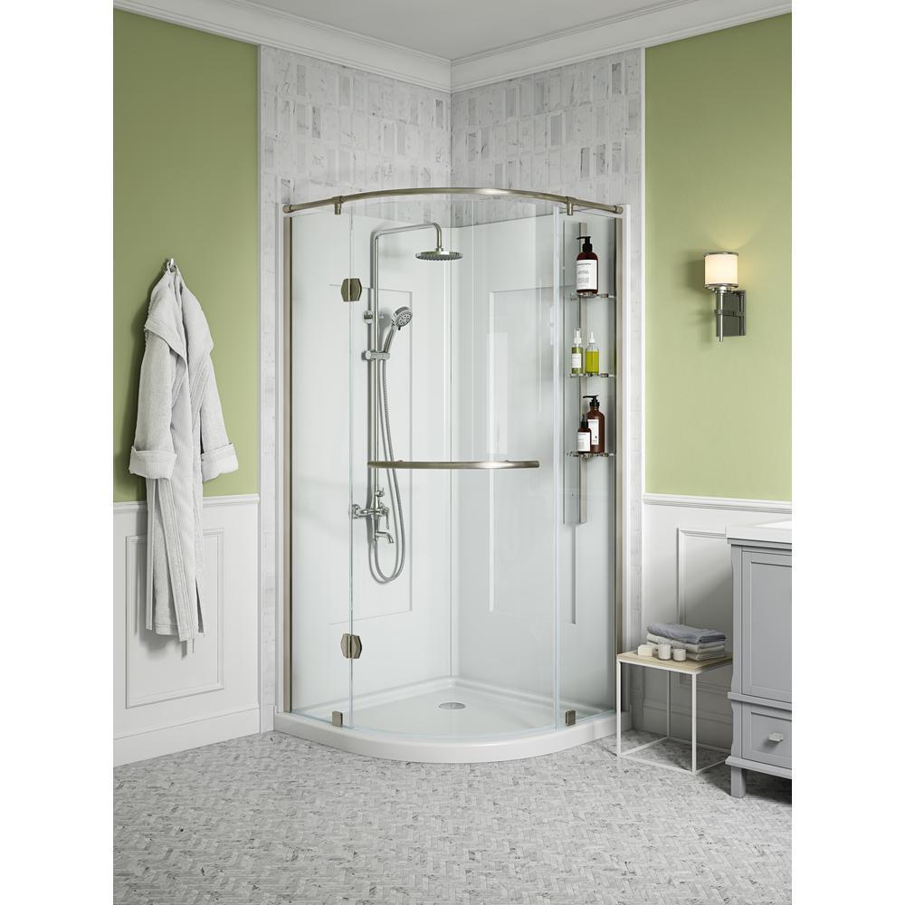 Glamour 36 in. x 76.40 in. Corner Drain Corner Shower Kit in White and Satin Nickel Hardware