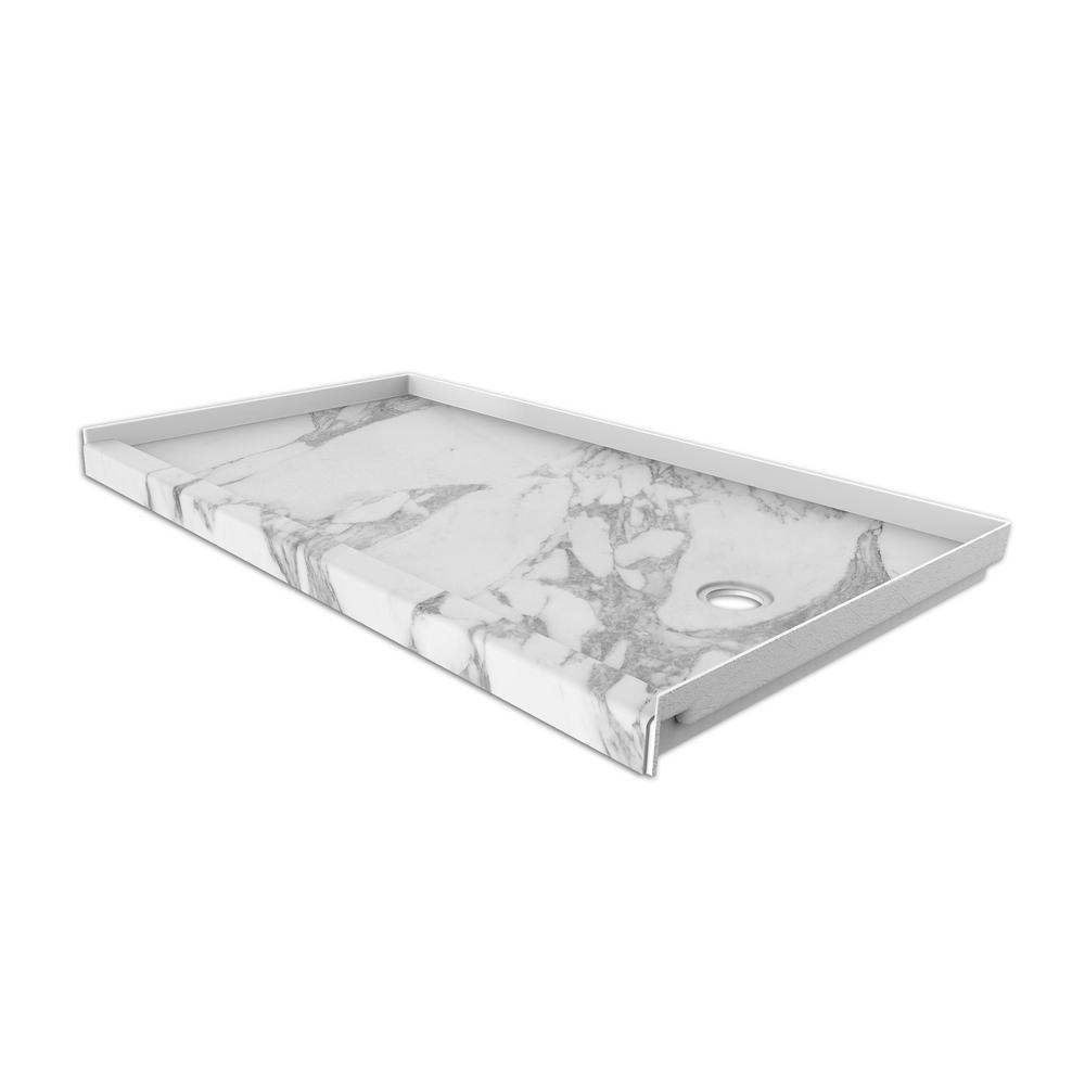 30 in. x 60 in. Single Threshold Shower Base with Right Hand Drain in Calacatta White