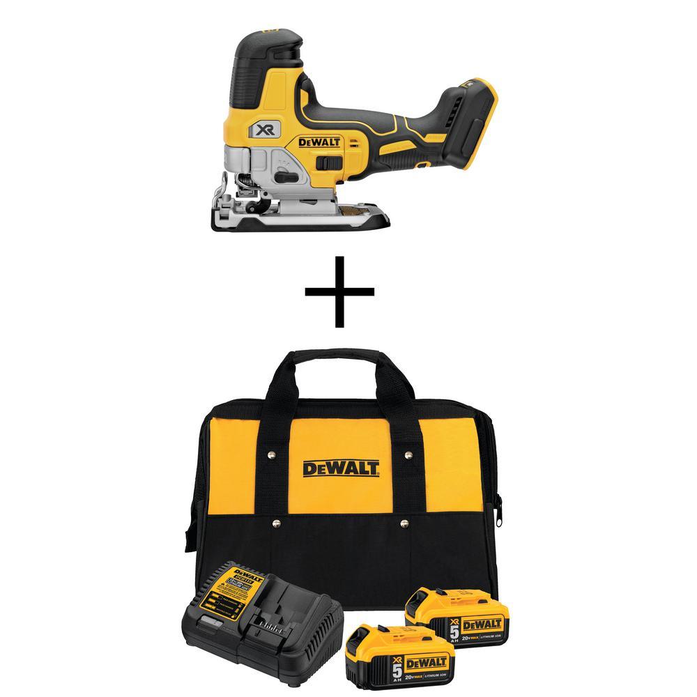 20-Volt MAX XR Cordless Body Grip Jig Saw with Two 20-Volt 5.0Ah Batteries, Charger and Bag