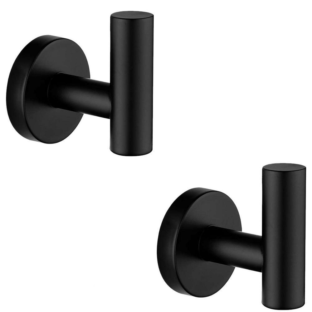 Round Bathroom Robe Hook and Towel Hook in Stainless Steel Matte Black (2-Pack)