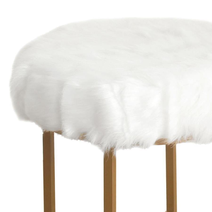 Benzara White and Gold Small Upholstered Bar Stool