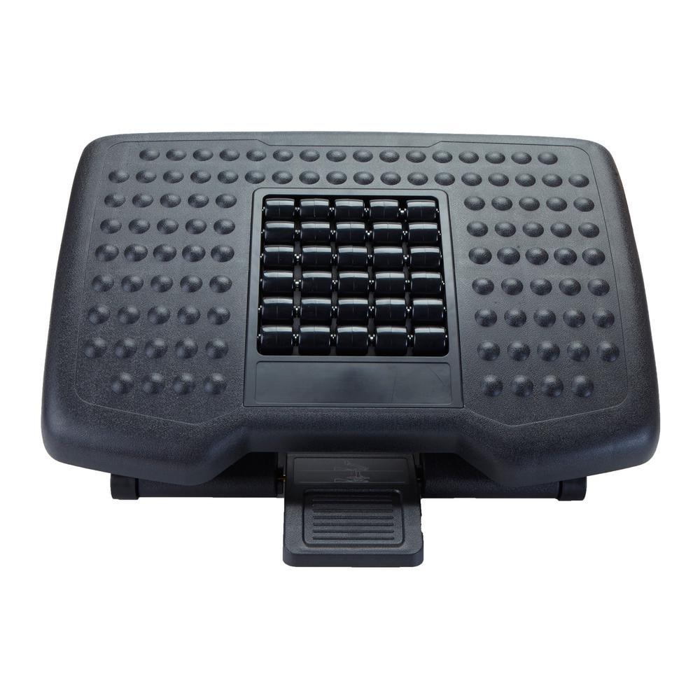 Black Adjustable Height Ergonomic Foot Rest with Massage Rollers