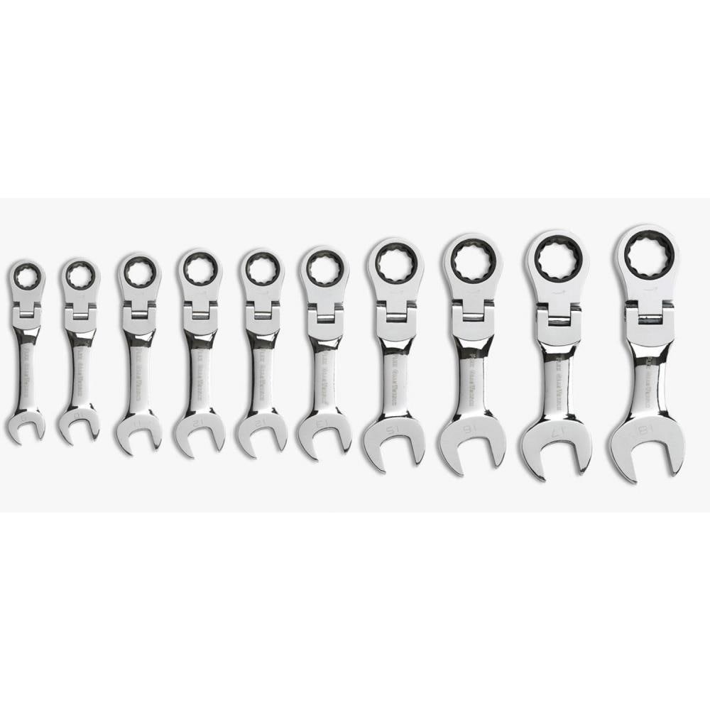 GEARWRENCH 10-PC 12 Point Stubby Flex Head Ratcheting Combination Metric Wrench Set