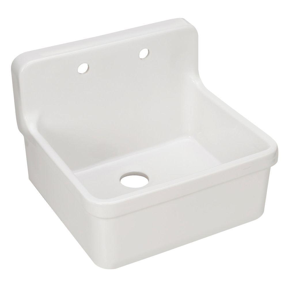 Gilford 24 x 22 in. Wall-Mount Utility and Laundry Farmhouse Single Bowl Sink for 2-Hole faucet in White