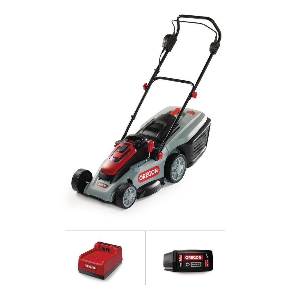 Oregon 16 in. 40-Volt Brushless Lithium-Ion Cordless Battery Walk Behind Push Lawn Mower with 6.0 Ah Battery and Rapid Charger