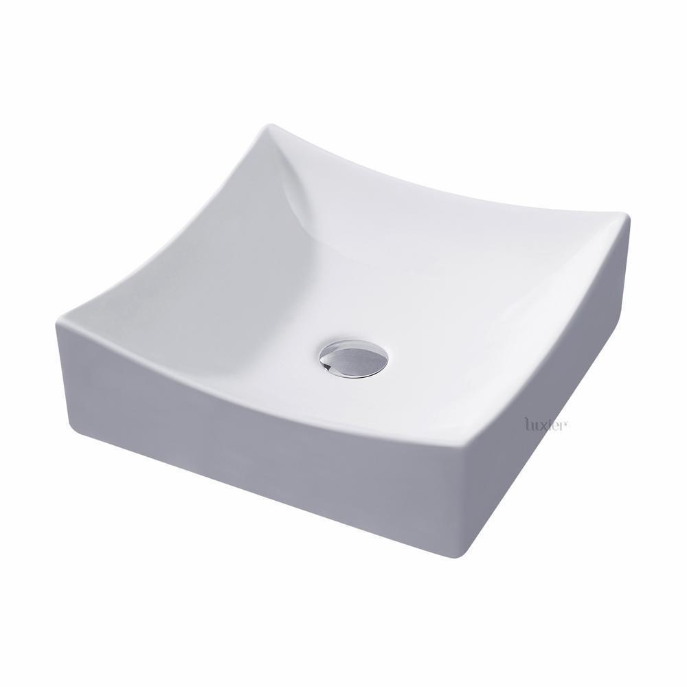Square Bathroom Ceramic Vessel Sink Art Basin in White