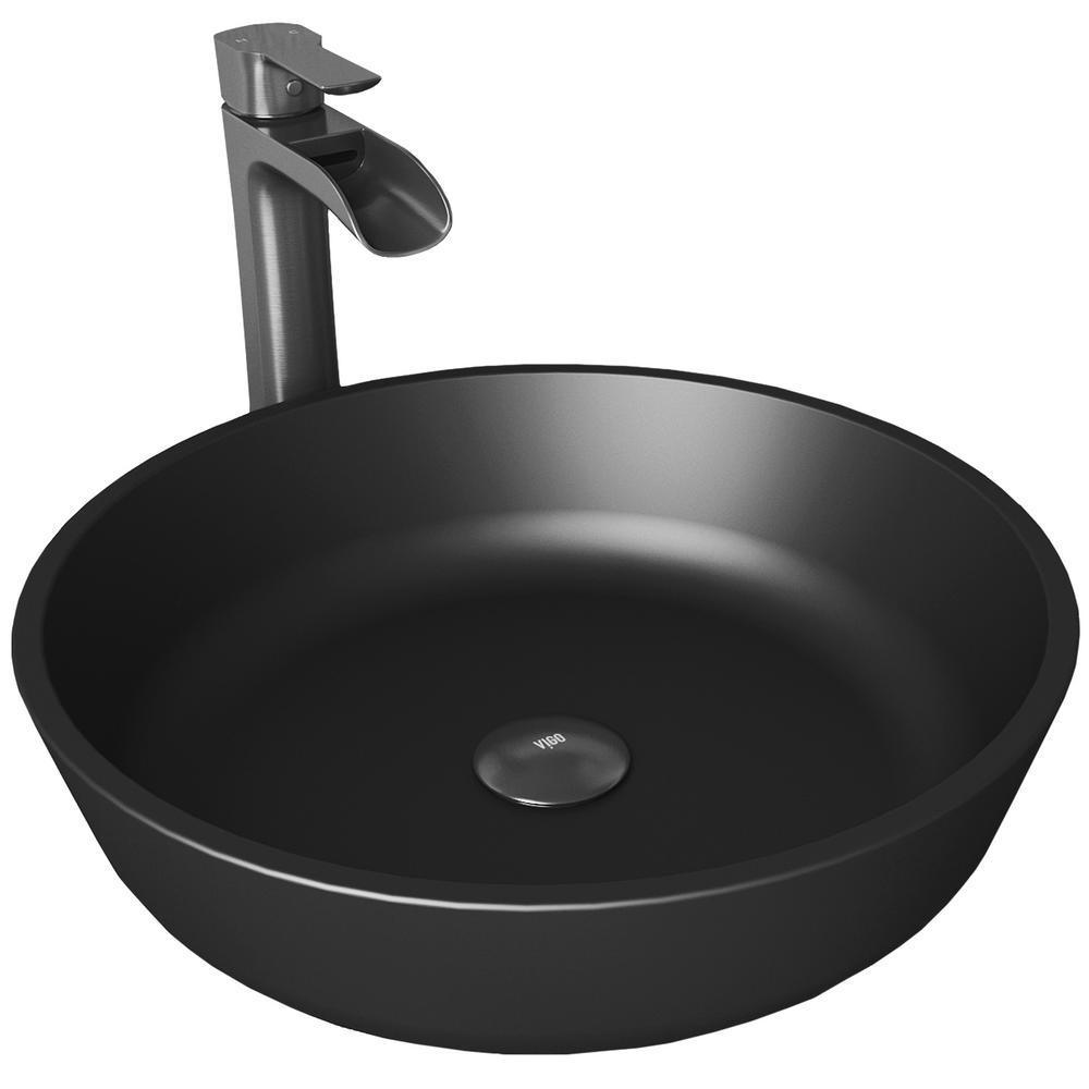 Modus Glass Vessel Sink in MatteShell with Faucet in Graphite Black