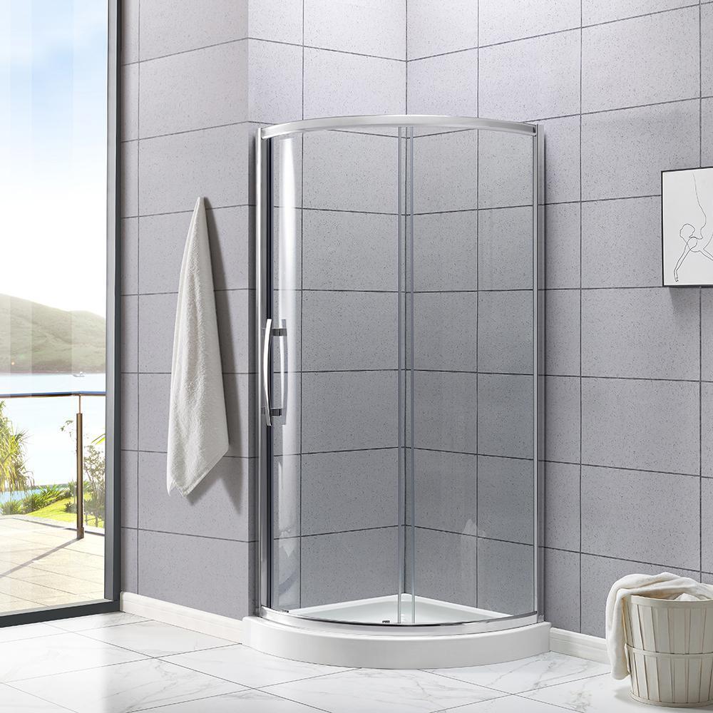 Maia 34 in. x 72.80 in. Semi-Frameless Sliding Shower Door in Chrome with 34 in. x 34 in. Base in White