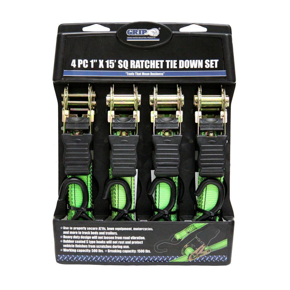 1 in. x 15 ft. Ratchet Tie Down (4-Piece)