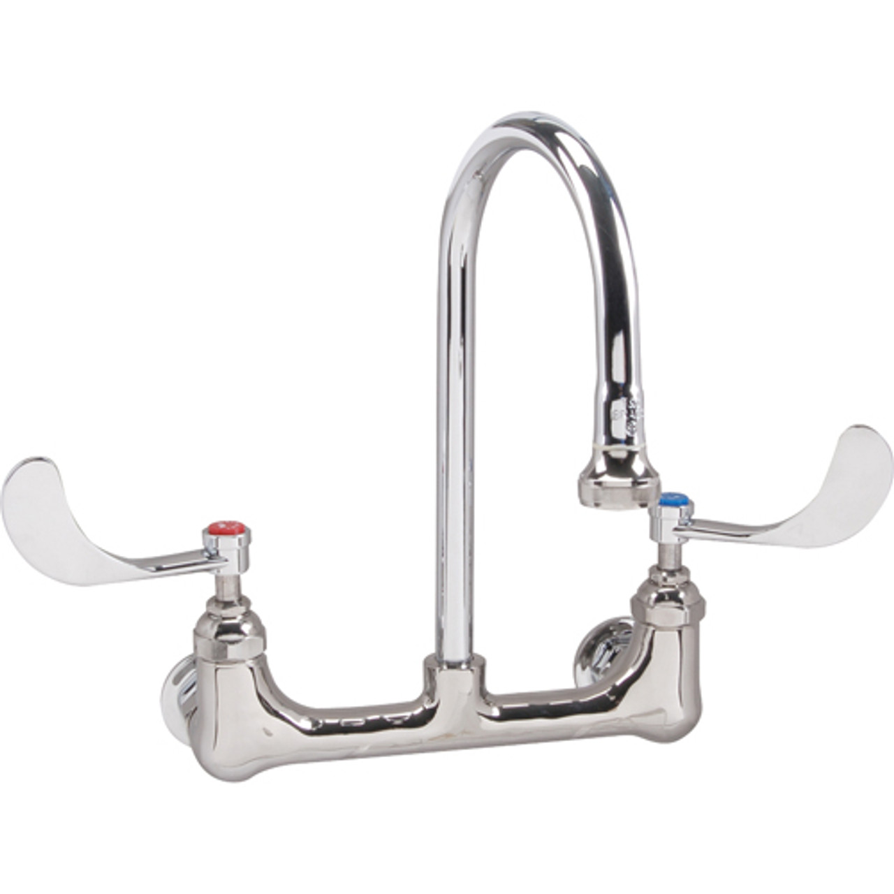 B-0350-04 - T&S Brass - 8 in Center Lavatory Faucet 6 in rigid gooseneck spout with rose spray