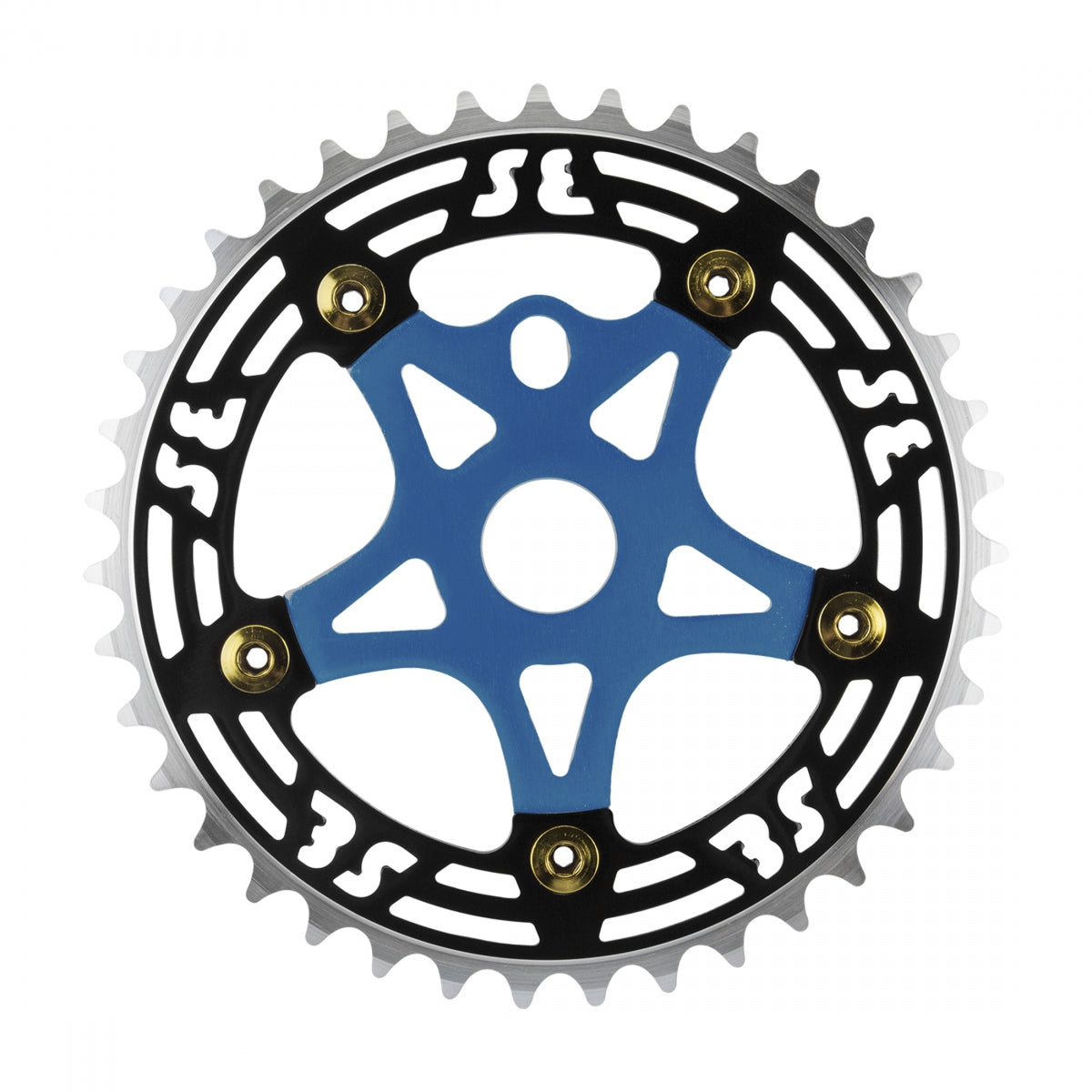 SE Bikes One Piece Chainring & Spider 39t 1pc 1/2in x 1/8in Aluminum Black/Blue