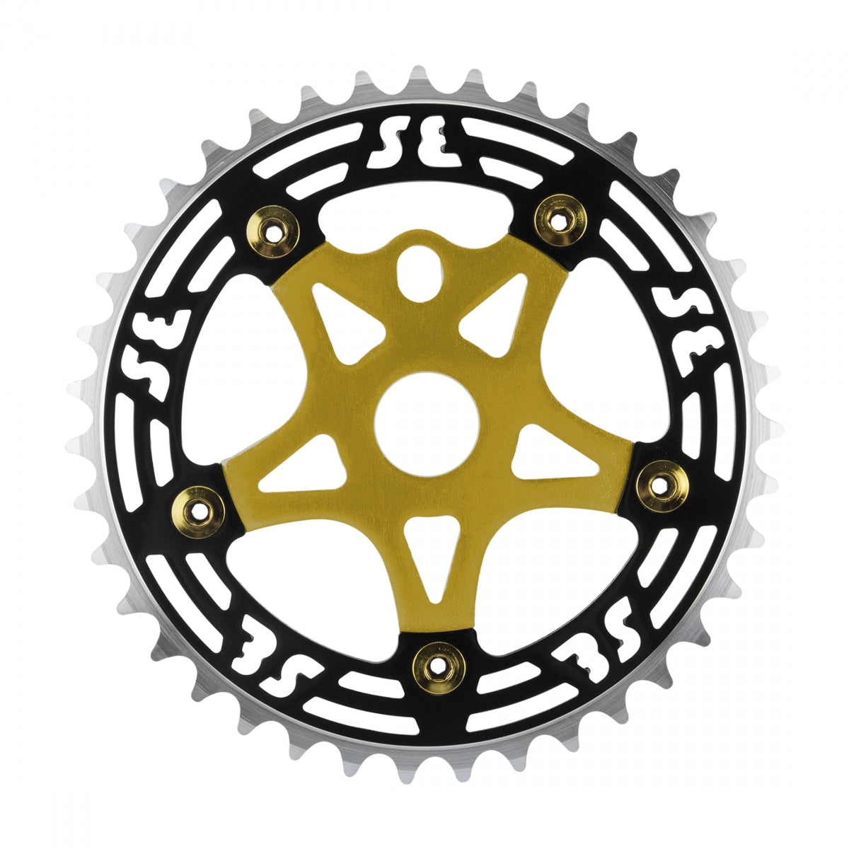 SE Bikes One Piece Chainring & Spider 39t 1pc 1/2in x 1/8in Aluminum Black/Gold