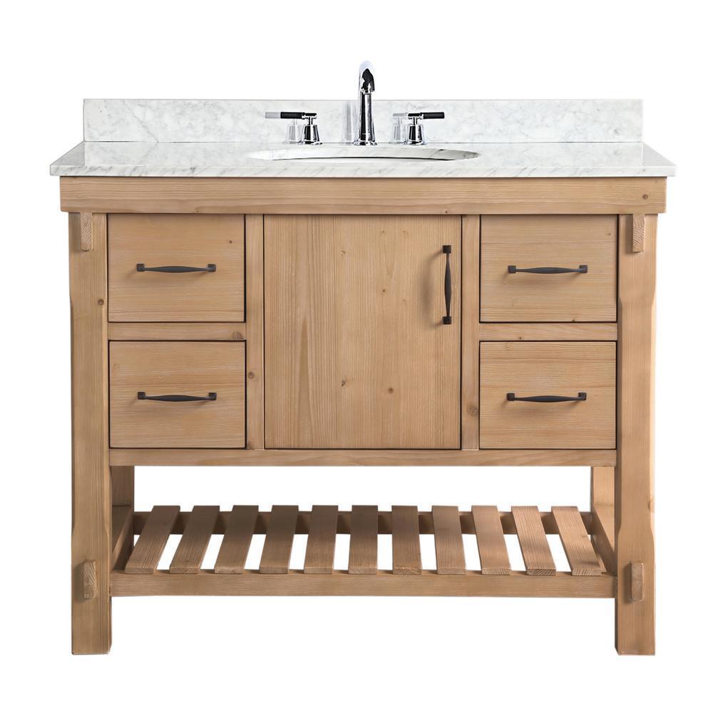 Marina 42 in. Single Vanity in Driftwood with Marble Vanity Top in Carrara White