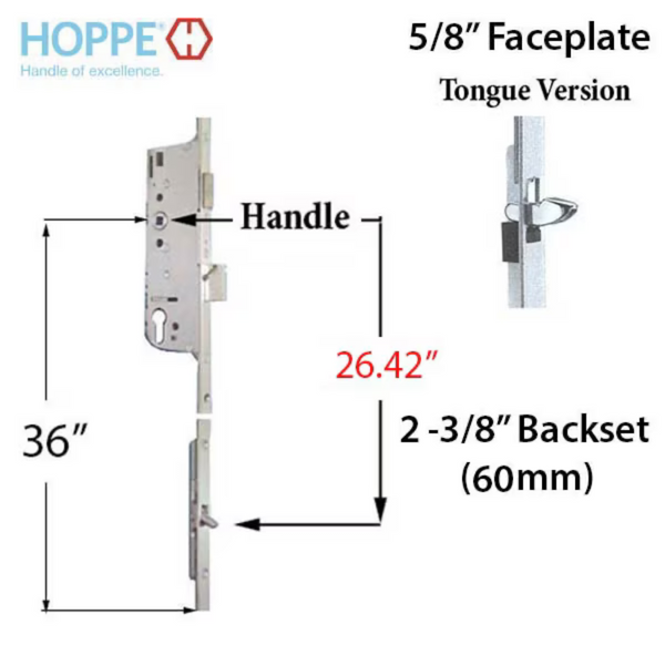 Hoppe Multipoint 2.375" Backset Manual Gear with Tongue Bottom Extension