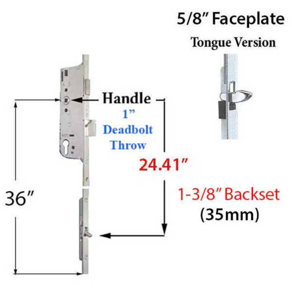 Hoppe Multipoint 1.38" Backset Manual Gear with Tongue Bottom Extension
