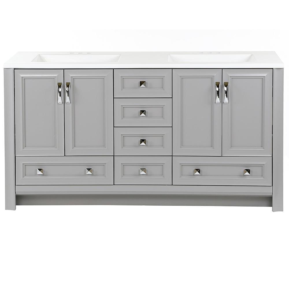 Candlesby 60 in. W x 19 in. D Bath Vanity in Sterling Gray with Cultured Marble Vanity Top in White w/ White Sink