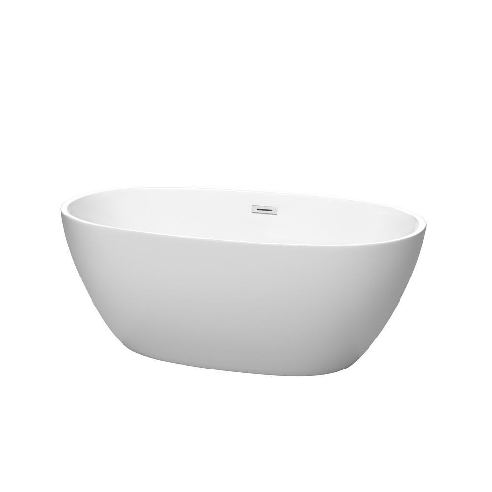 Juno 59 in. Acrylic Flatbottom Bathtub in Matte White with Polished Chrome Trim