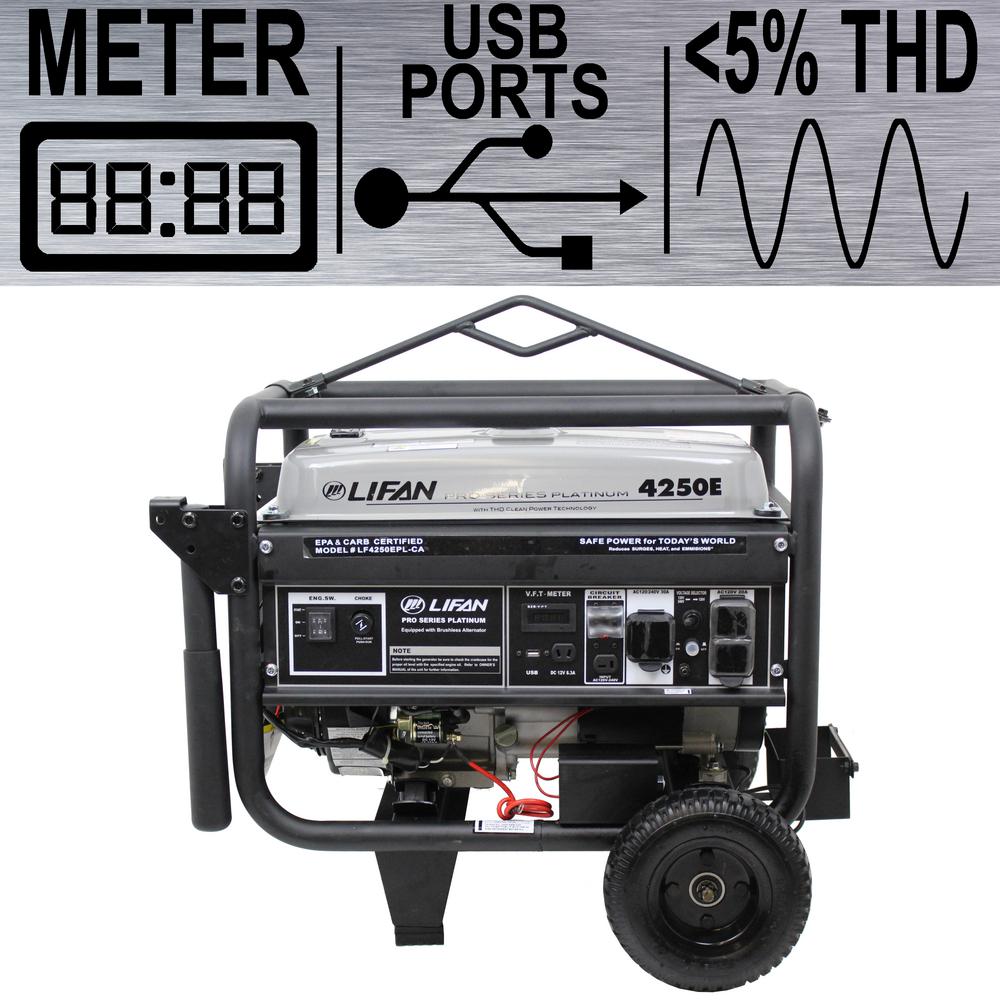 LIFAN Platinum Series 4,250/3,500-Watt Gasoline Powered Portable Generator with THD Clean Sine Wave Power Portable Generator