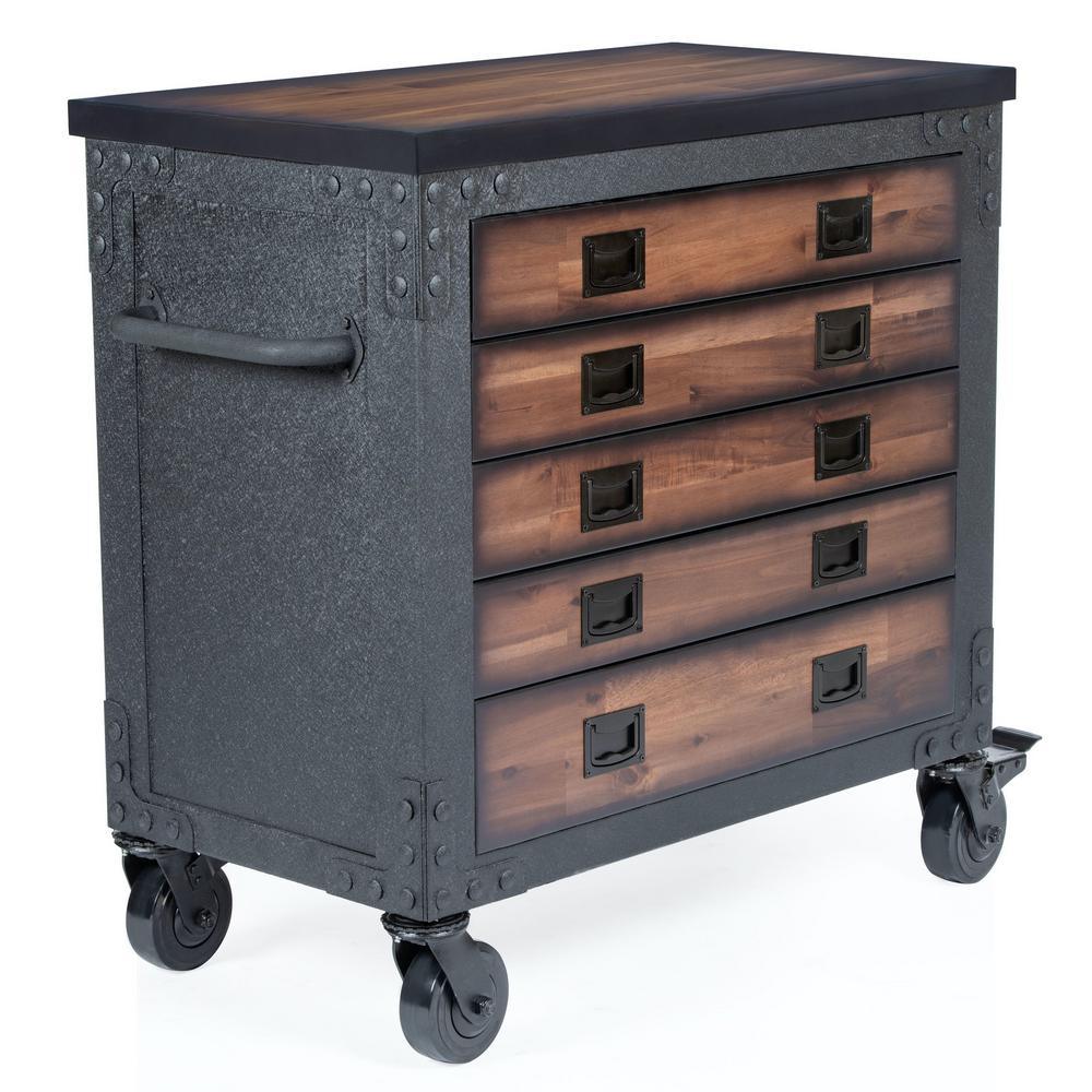 36 in. 5-Drawer Wood Top Roller Cabinet Tool Chest