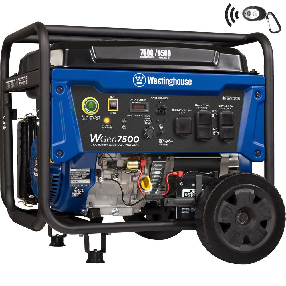 Westinghouse WGen7500 9,500/7,500 Watt Gas Powered Portable Generator with Remote Start and Transfer Switch Outlet for Home Backup