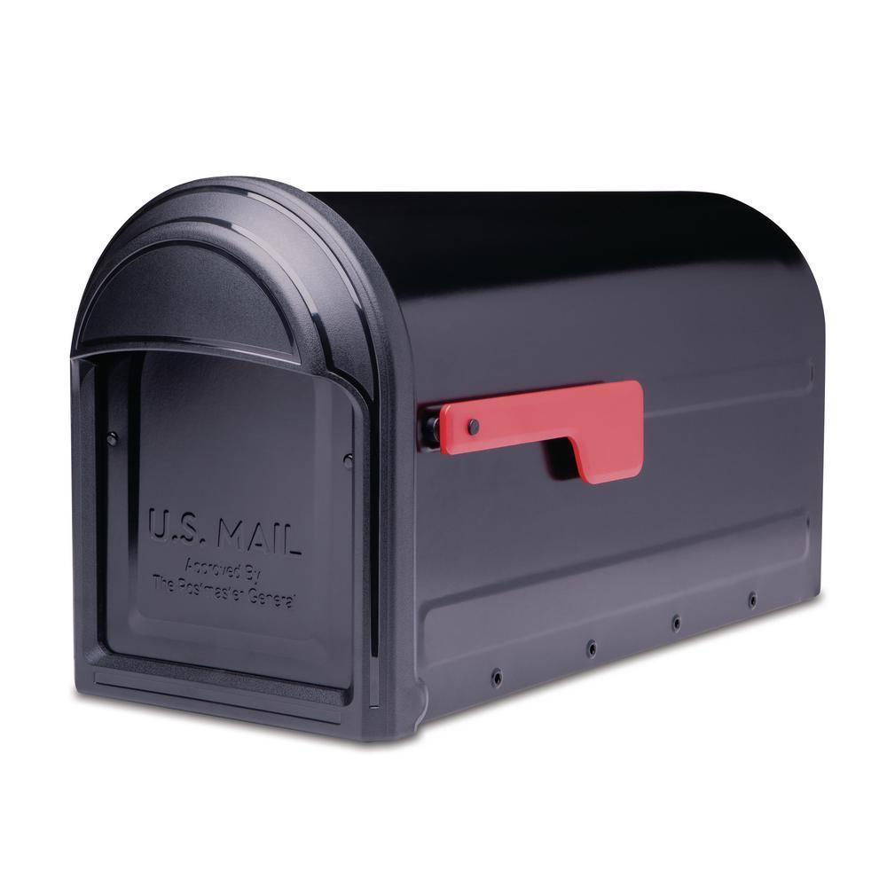 Barrington Post Mount Mailbox Black with Red Flag