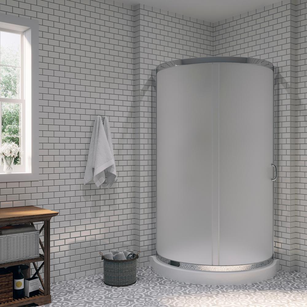 Breeze 36 in. L x 36 in. W x 76 in. H Corner Shower Kit with Intimacy Glass, Shower Base in White