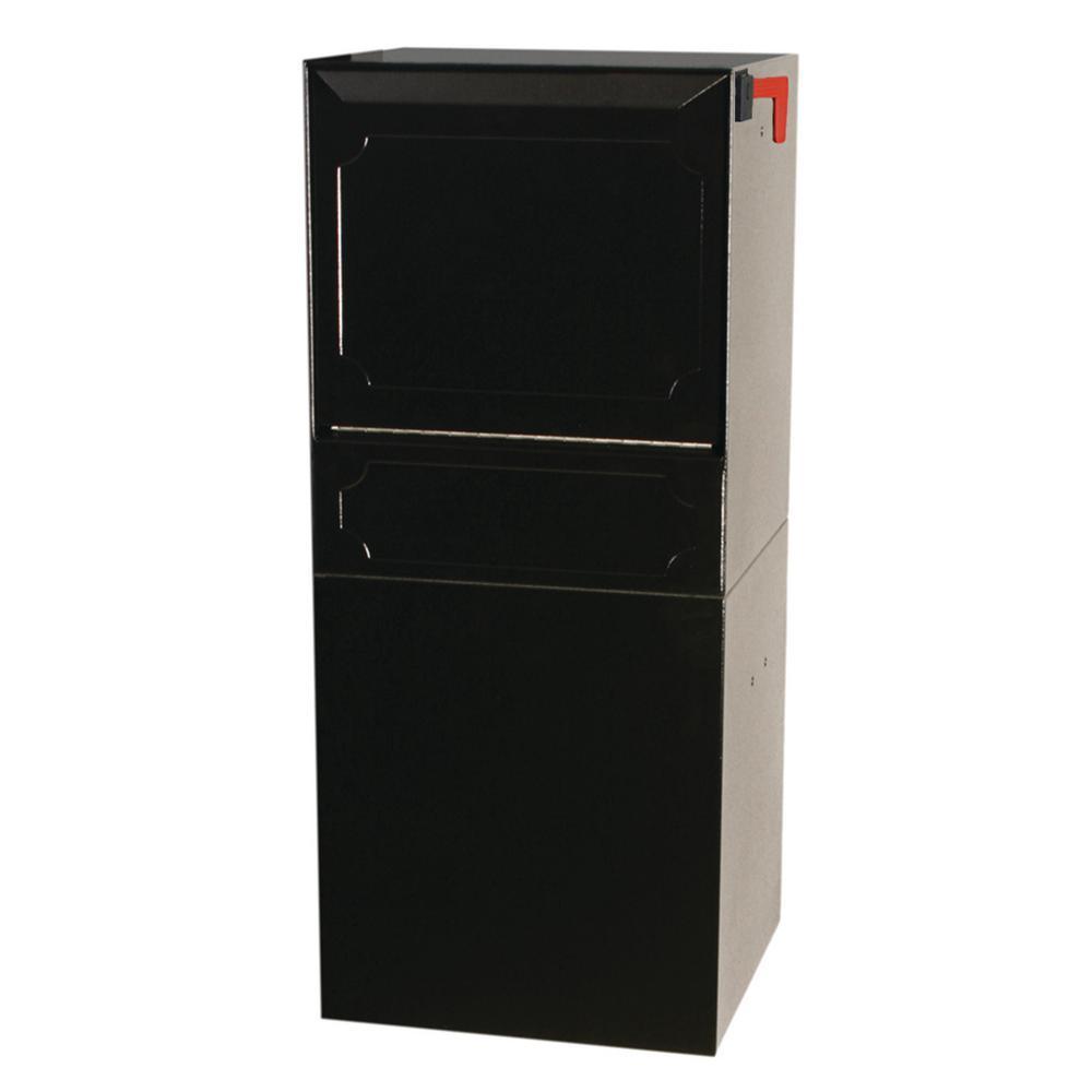 Parcel Protector Vault Black Post/Column Mount Locking Mailbox with Outgoing Mail Clip and Carrier Service Flag