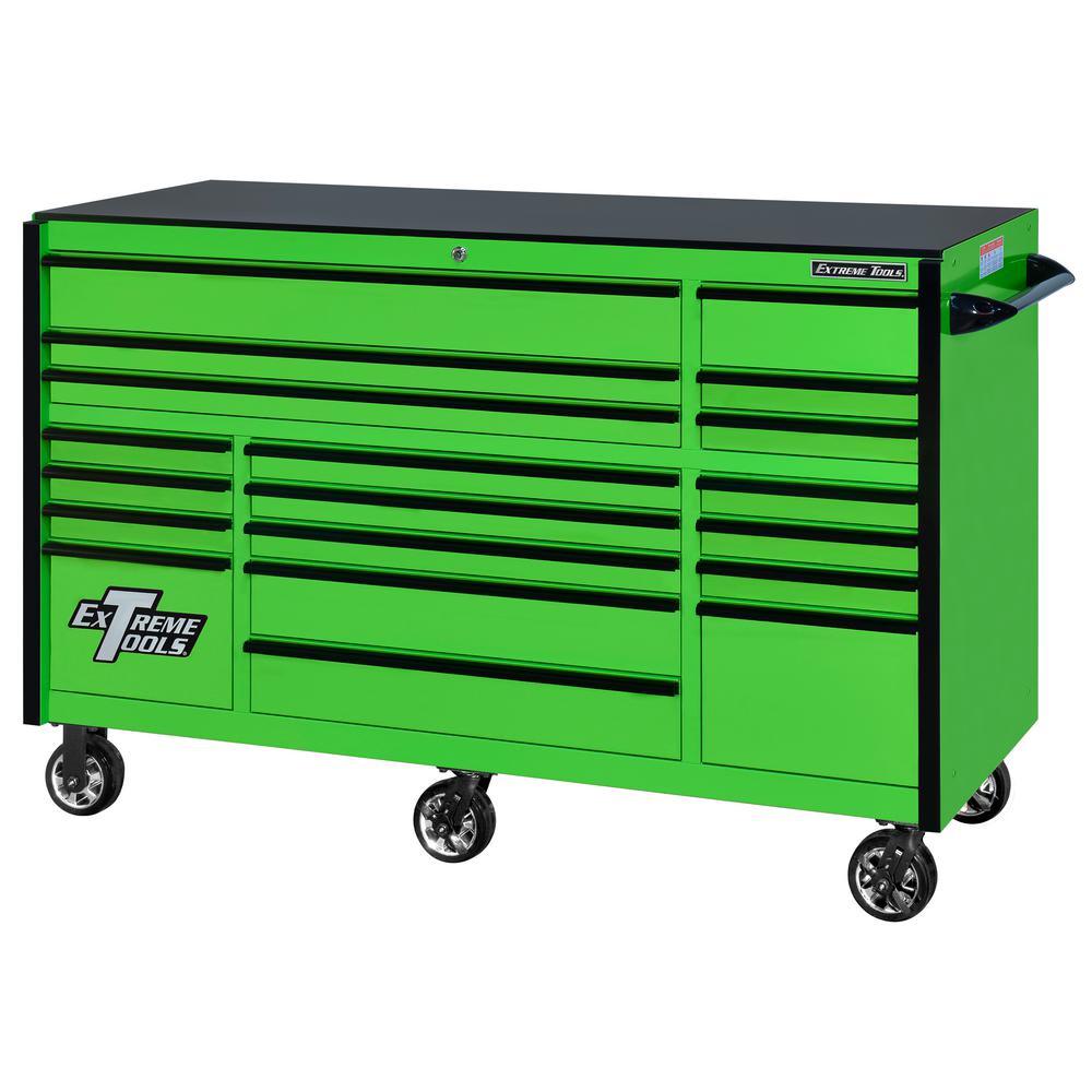 72 in. 19-Drawer Roller Cabinet Tool Chest in Green with Black Drawer Pulls