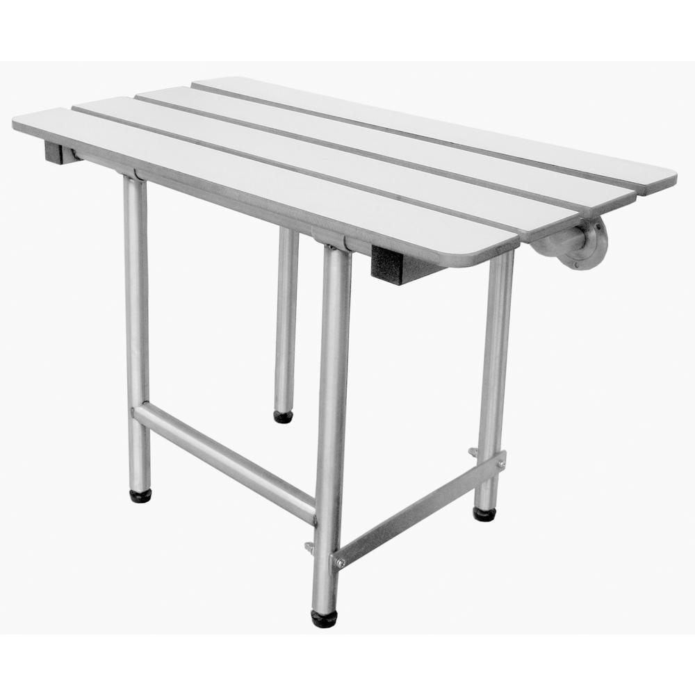 22 in. x 16 in. Rectangular, Phenolic Slatted Folding Shower Seat with Adjustable Legs in White - ADA Compliant