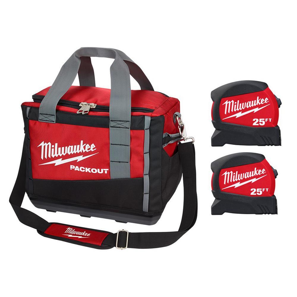 15 in. PACKOUT Tool Bag with 25 ft. x 1.2 in. Compact Wide Blade Tape Measure (2-Pack)