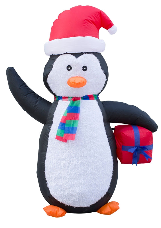 Hometown Holidays 90519 Inflatable Bear Moose Penguin, 4 ft H, Nylon, Black/Brown/Green/Red/White, LED Bulb