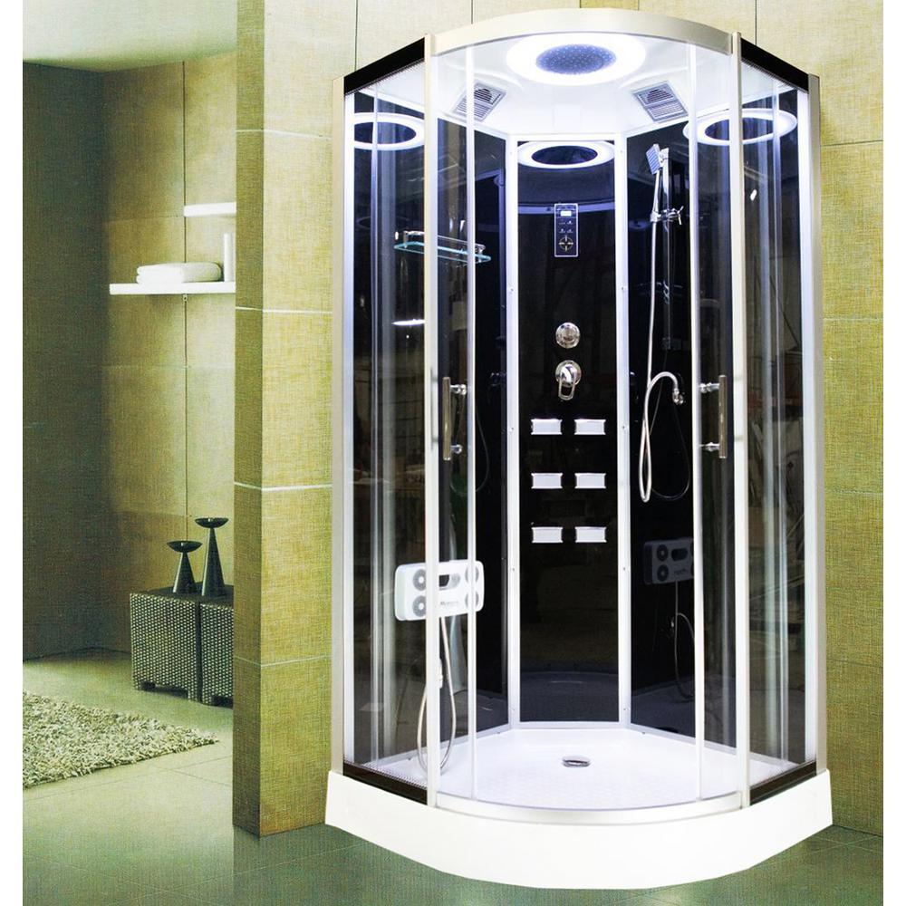 Lavish 39-1/2 in. x 39-1/2 in. x 86 in. Corner Drain Corner Shower Stall Kit in Black with Easy Fit Drain