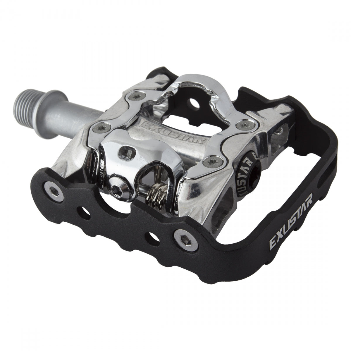 Exustar PM86 Clipless MTB Pedals SPD 9/16" Chromoly Spindle Alloy Body Blk/Sil