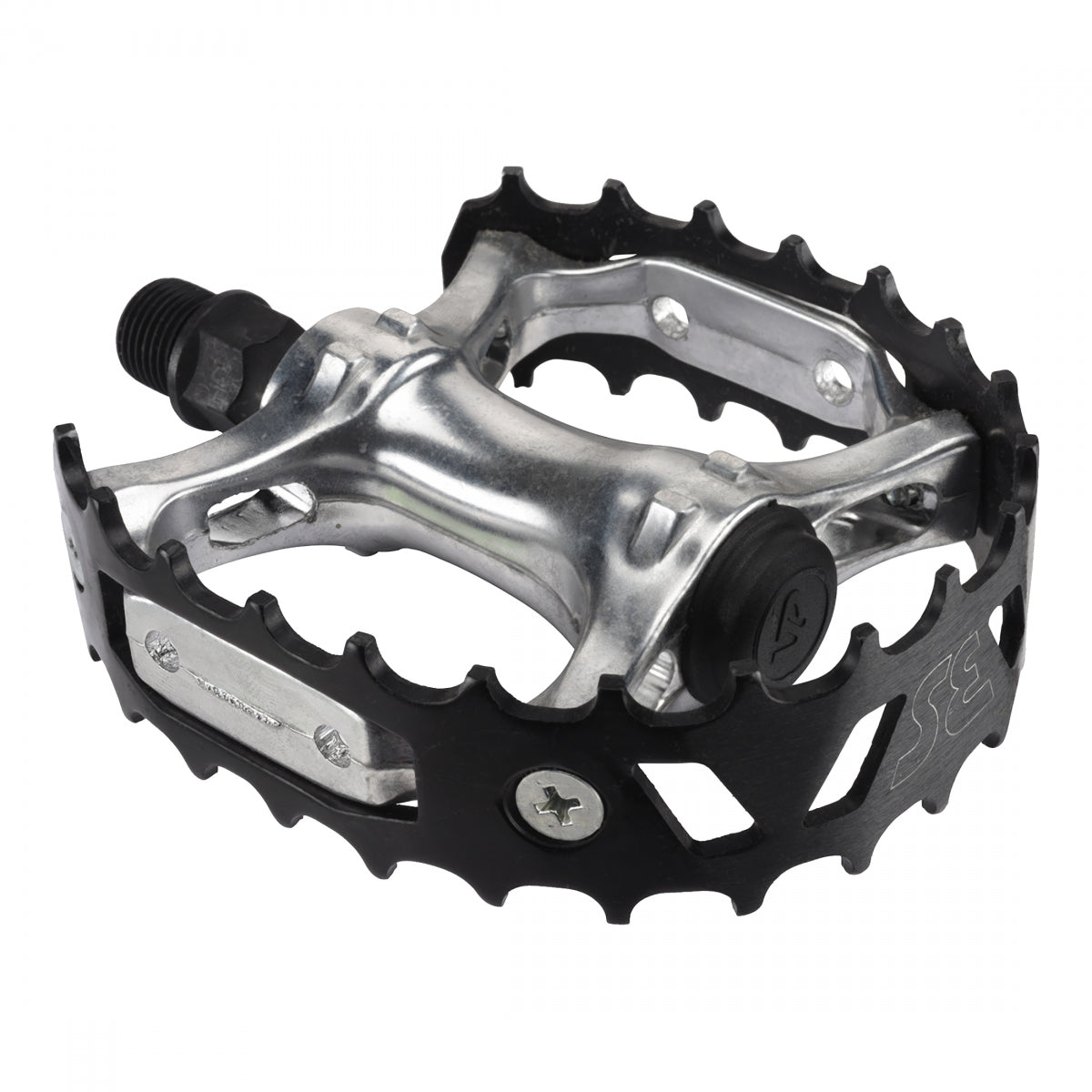 SE Bikes Bear Trap Alloy Pedals 9/16" Boron Steel Axle W/ Reflector Silver/Black