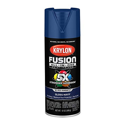 Krylon Fusion K02714007 All-In-1 Spray Paint for In/Outdoor, Gloss Navy 12 Oz