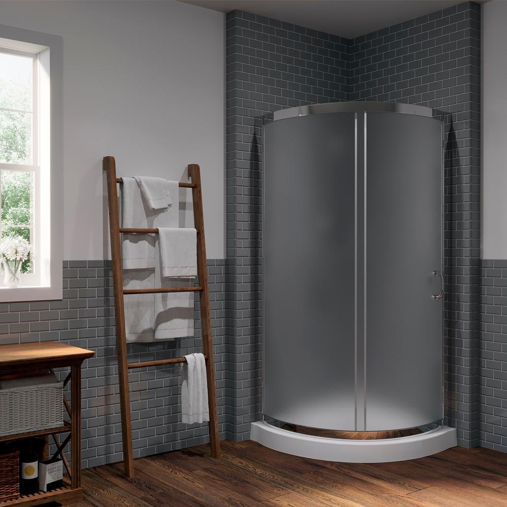 Breeze 34 in. L x 34 in. W x 76 in. H Corner Shower Kit with Frosted Glass, Shower Base in White