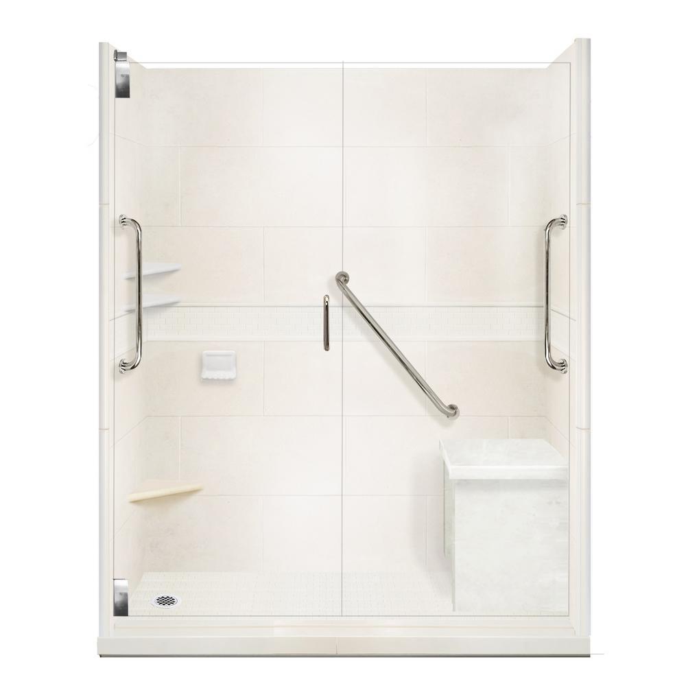 Classic Freedom Grand Hinged 36 in. x 60 in. x 80 in. Left Drain Alcove Shower Kit in Natural Buff and Chrome